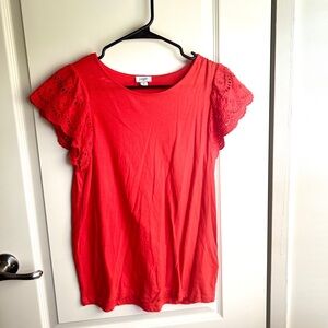 J. Crew Crochet Flutter Sleeve Top Red || Size Small